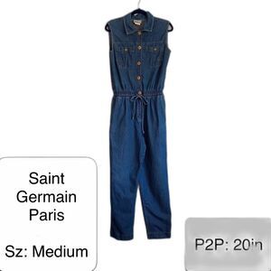 80's Vintage Saint Germain Paris Sleeveless Denim Jumper: Size Medium